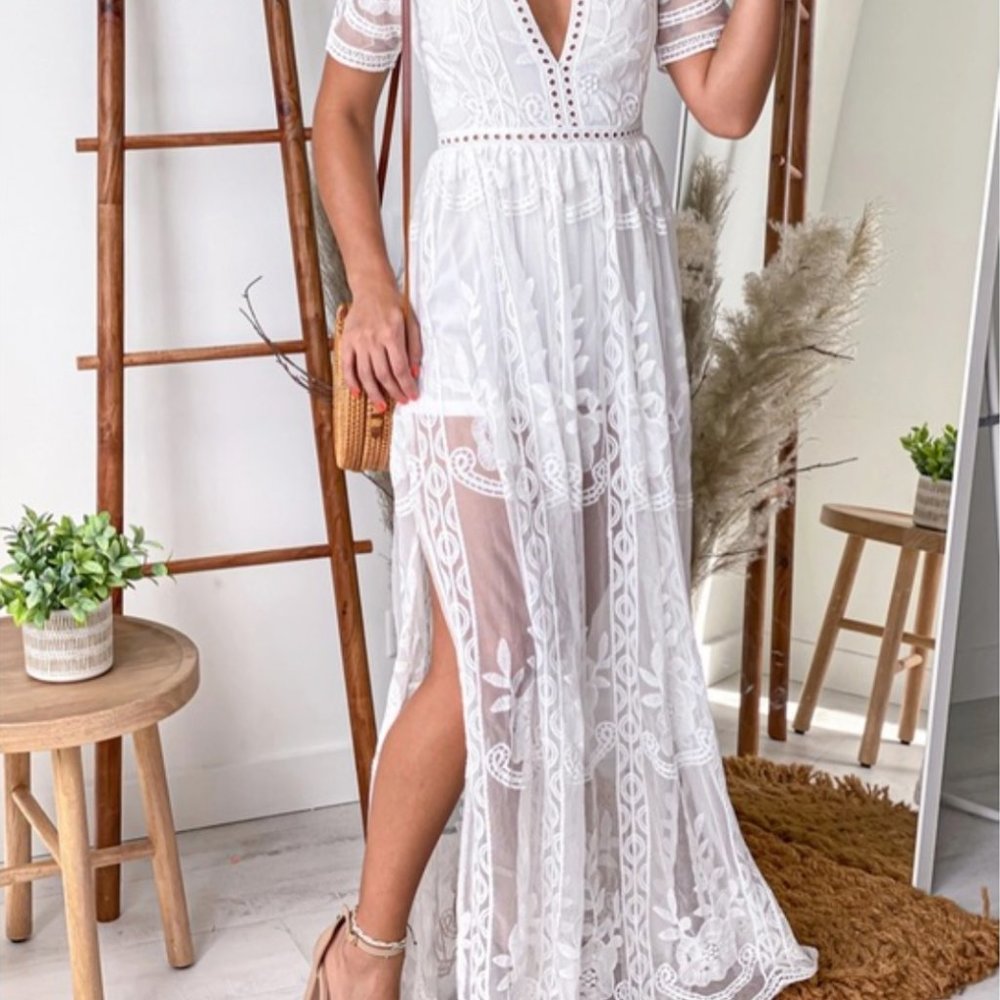 White Lace Maxi Romper